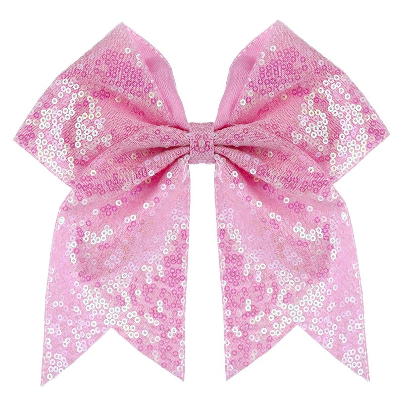 Zolyco Large Glitter Cheer Bows Clips, Jumbo Big 7 Inch Cheerleading Sequin Hair Bow Hair Accessories for Teens Girls Football Sports Cheerleader Outfit Uniform (Pink) - Image 1